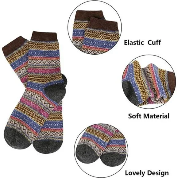 5 Pairs Women's Wool Socks Vintage Soft Cabin Warm Socks